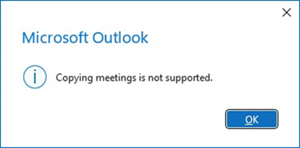 Copying meetings error in Outlook