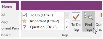 Screenshot of the Find Tags button in OneNote 2016