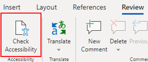 The Check Accessibility button in Word for the web app.