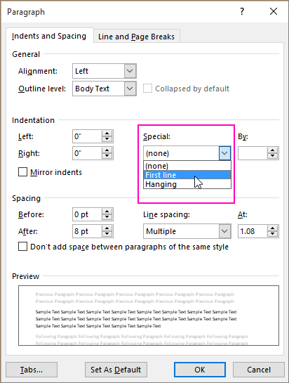 Indent The First Line Of A Paragraph Word