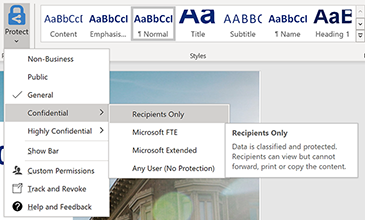 Image of Word document showing how to access permissions.