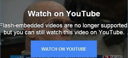 This YouTube error message explains that it no longer supports flash-embedded videos