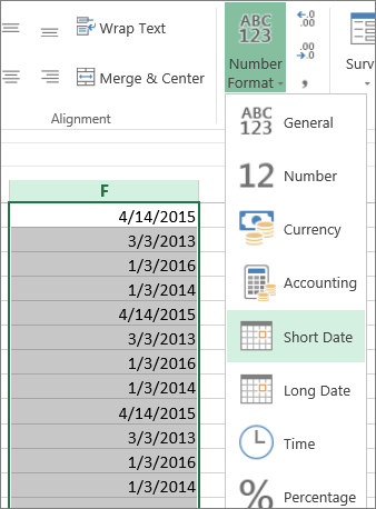 change data to short date format from ribbon