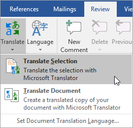De optie Vertalingsselectie weergeven op het tabblad Controleren