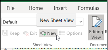 The New button in the Sheet Views group