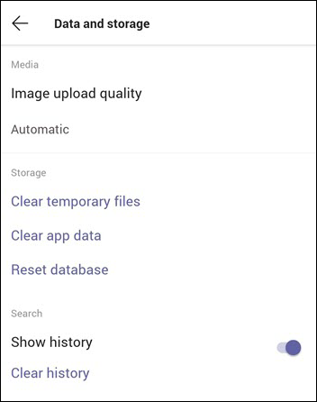Android data and storage settings screenshot