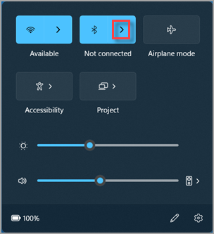 The Manage Bluetooth devices button in Quick Settings.