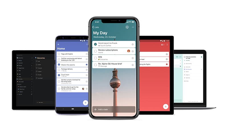A phone and a table showing Microsoft To-Do's My Day screen