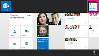 Missed conversation on the Lync home screen
