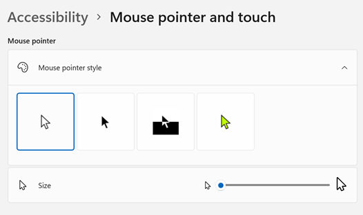 Mouse pointer & touch in Settings