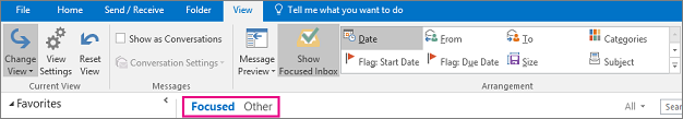 Focused and Other tabs are at the top of the inbox when Show Focused Inbox is selected