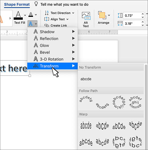 i dont have the transform option in word 2016