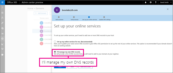 Choose to manage your own DNS records