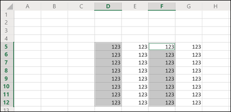 Discontinuous ranges selected in Excel for the web