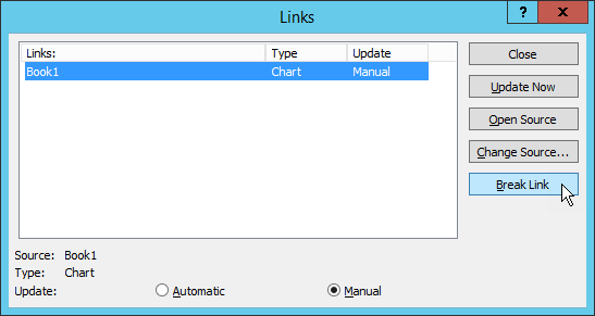 Links dialog box