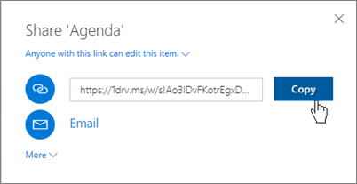 Screenshot of the Get a Link option in the Share dialog box in OneDrive