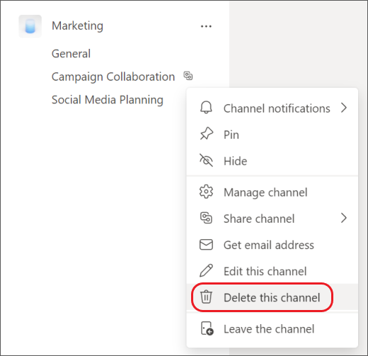 Teams - delete a shared channel