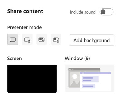 Screen sharing options