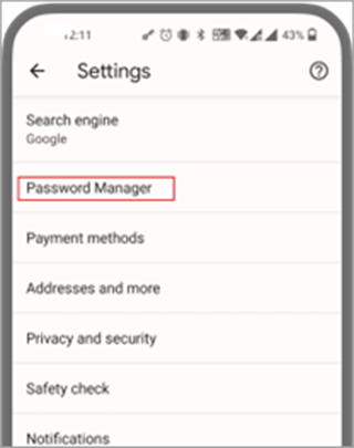 Andoid Chrome Passwords command location