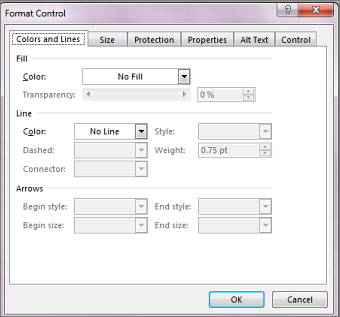 the Format Control dialog box options