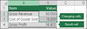 Scenario - Setting up a Scenario with Changing and Result cells