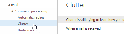 A screenshot of the cursor hovring over Clutter in the Settings menu.