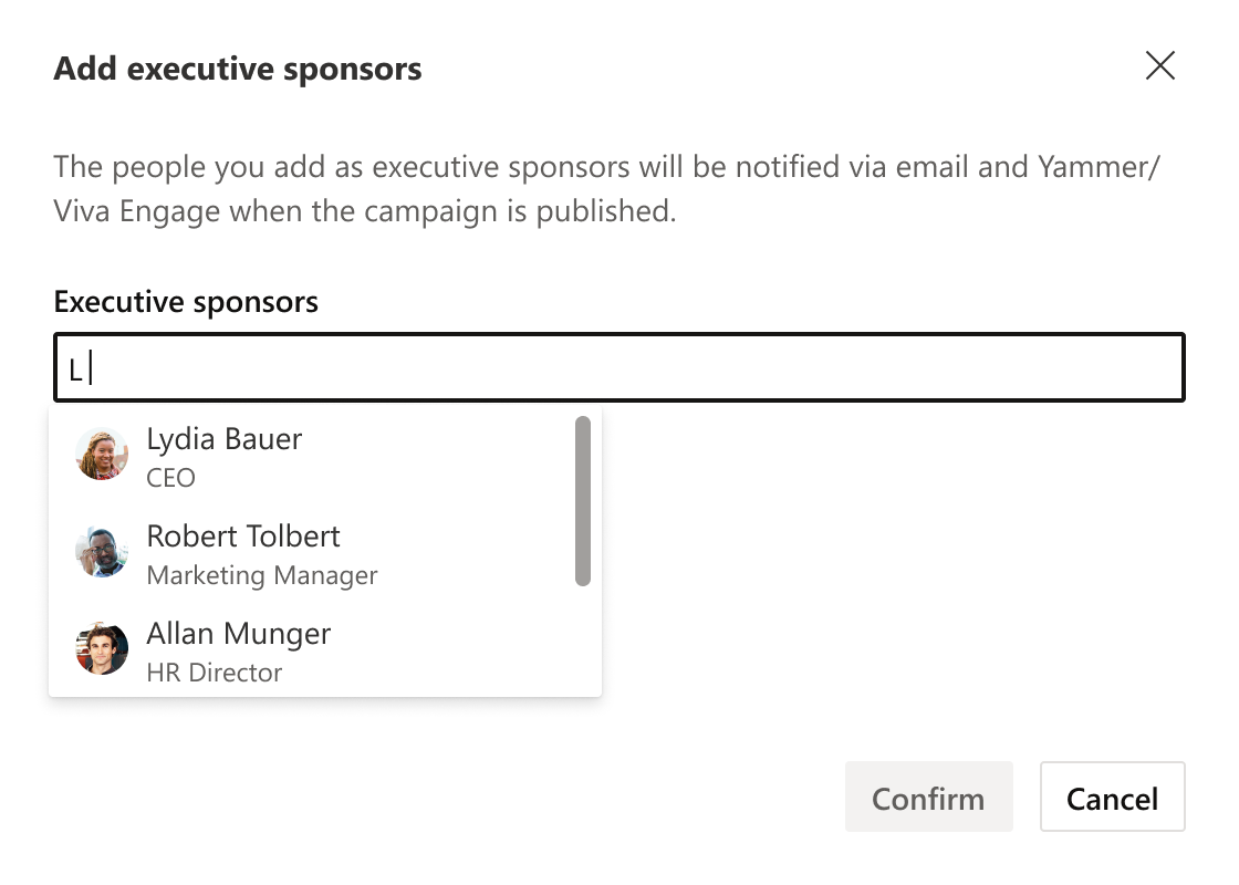 Screenshot of the entry field for executive sponsors.