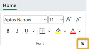 The font dialog launcher on the Home tab of the ribbon.