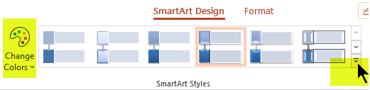 You can change the color or style of the graphic by using the options on the SmartArt Design tab of the Ribbon.