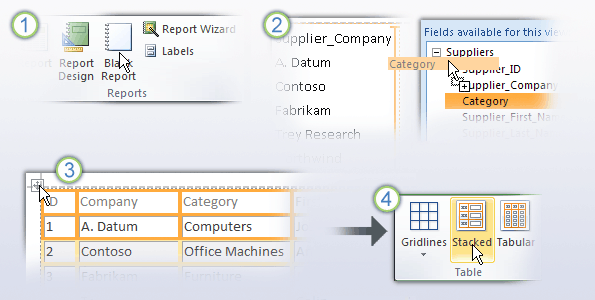 Creating a report by dragging fields