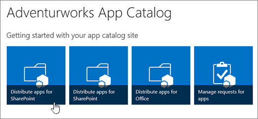 The Getting started with your app catalog tiles with Distribute Apps for SharePoint highlighted.