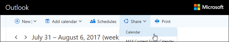 screen capture: showing where to find the calendar share