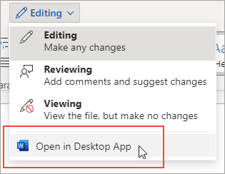 Image of the Open in Desktop App command
