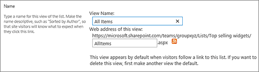 Set a name and optionally a file name for the view