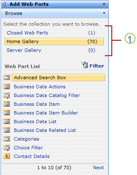 Add Web Parts tool pane