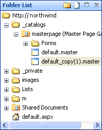 Copy of the default master page in the Folder List