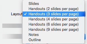 Select a Handout layout in the Print dialog box