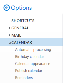 Outlook on web calendar options