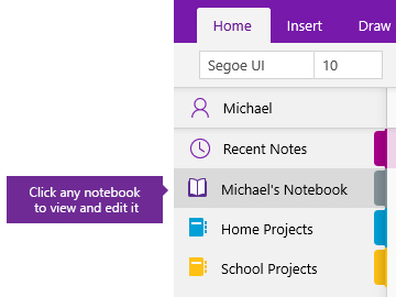 Screenshot of the Notebooks list in OneNote