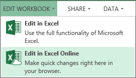 Edit in Excel Online on the Edit Workbook menu