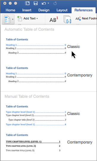 Insert A Table Of Contents Microsoft Support