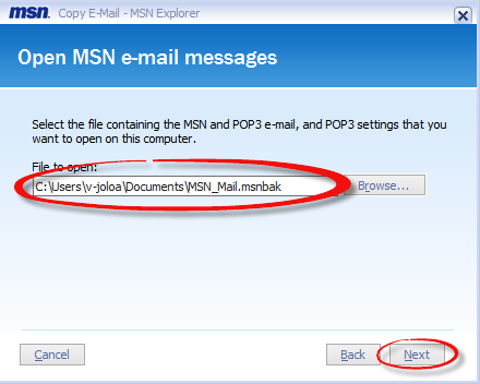 Open MSN email messages