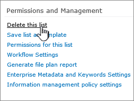 Delete this list under permissions and management