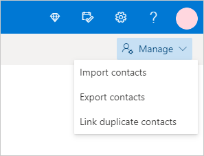 Manage contacts menu in Outlook.com