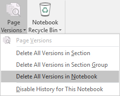 The Page Versions menu in OneNote 2016
