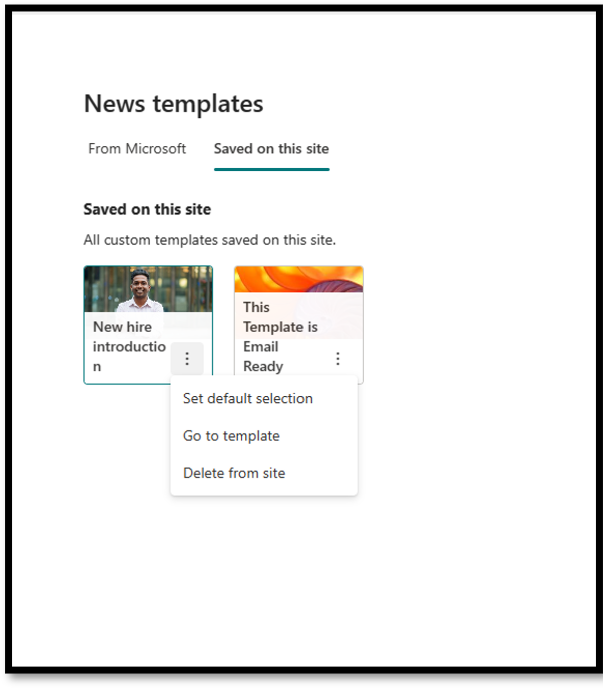 photo of saved on this site tab dropdown menu on news template picker