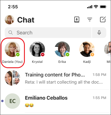 chat with yourself pinned to chat list on mobile