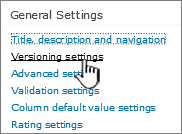 Undersettings, select versioning settings