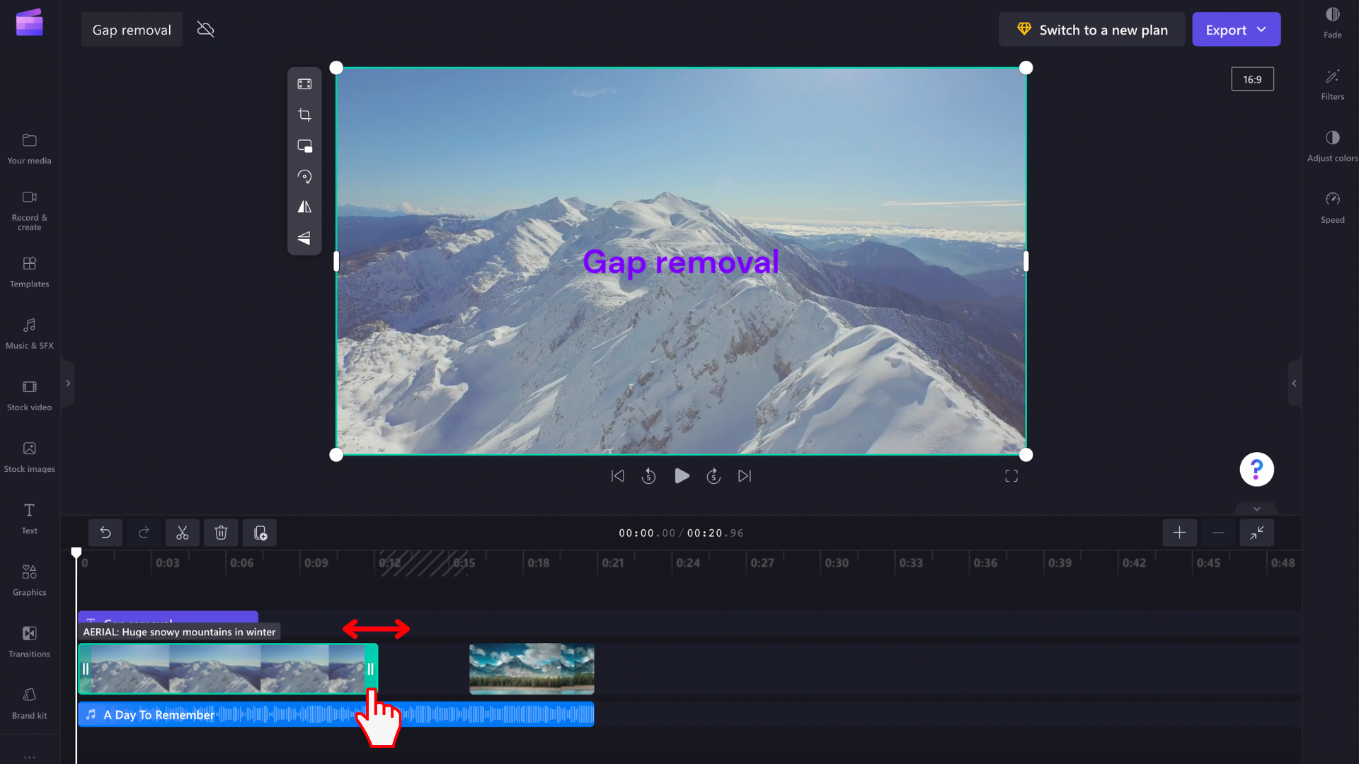 An image of the Clipchamp editor with the gap removal in action.