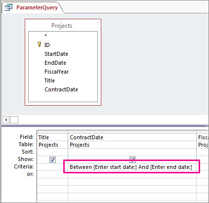 Parameter query with two parameters.